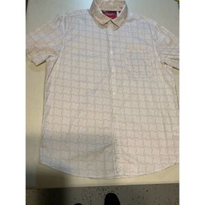 Bruno Milano Mens Modern Stretch Short Sleeve Button Shirt Large Geometric Print